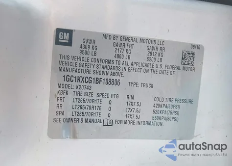 2011 Chevrolet Silverado Lt из США, поврежденный, VIN 1GC1KXCG1BF108806